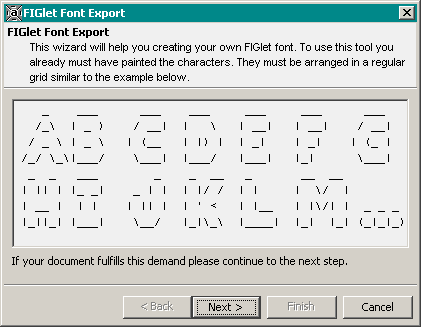 screenshot: FIGlet font export wizard
